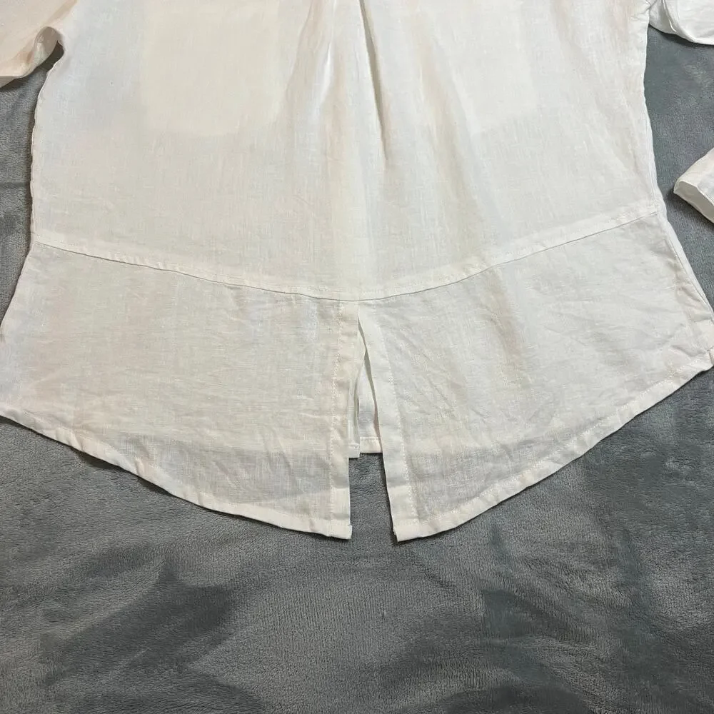 Just Jill 100% Linen Button Up Shirt Size S Roll Tab Sleeve Coastal Beach Casual - Picture 7 of 9